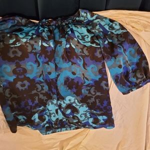 Dana Buchman 1x blue and teal floral blouse 3/4 sleeve